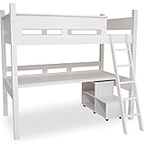 ロフトベッド デスク・ラック付き 天然木 はしごタイプ すのこ板 シングル ホワイト