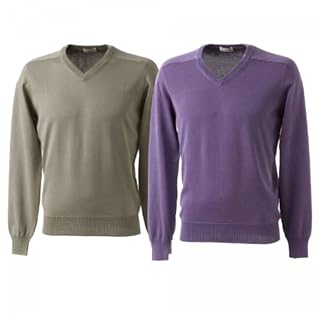 Cruciani 27-gauge Cotton V-neck Sweater: Khaki, Purple