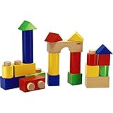 HABA Stack & Play - Colorful 18 Piece Wooden Fit Together Blocks with Pegs & Holes for Ages 1 and Up