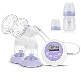 Super Junior 電動搾乳器 LCD液晶表示 両胸同時 電動タイプ効率的にさく乳できるさく乳器 母乳育児 マッサージ機能付き 衛生的 改良版 哺乳びん付き