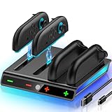 【2025新登場】Switch 2 ジョイコン用 充電スタンド 4 in 1 急速 同時充電 コントローラードック RGB ライト 収納 一体型 Type-Cケーブル付属 黒