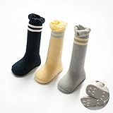 Zafina ハイソックス　キッズ 靴下　通学　通園　ストライブ柄　コンフォート　立体　軽量　コットン靴下　３足セット (セット１, M（1-3歳）)