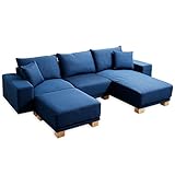 LOWYA （ロウヤ） ソファ ソファー 3人掛け ロータイプ オットマン ポケットコイル シリコンフィル ピュアウレタン カウチソファ コーナーソファ ファブリック ネイビー 新生活