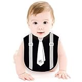 Tovadoo ベビー よだれかけ　コットンブレンド　ネクタイ模様　キュート　ファッション　出産祝い　ギフト　二色入　34cm*20cm　 (ブラック)