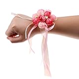 Blesiya ２個いりセット　結婚式　ウエディング　パーティー　花嫁介添人　ピンク　ローズ　造花　手首のコサージュ　ブレスレット　