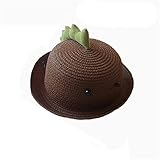 キッズ帽子 麦わら帽子 子供 恐竜 帽子 男の子 キッズ 親子ペア ビーチハット つば広 かわいい 恐竜 子供 女の子 春夏 紫外線対策 UVカット 日焼け防止 ハット (子供：（頭周り50-52）c