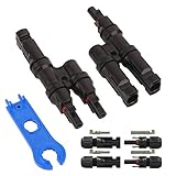 GTIWUNG 1組 コネクター(T字型) ソーラーパネル専用 MMF + FFM ブランチ Y型並列コネクター 2組 セット コネクター ソーラーパネル 接続ケーブル用 型コネクター (オス・メス) MC4コネクタ 取り付けレンチ 1本