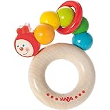 Haba Clutching ToyレインボーCaterpillar Beech Wood Rattle & Teether (ドイツ製)