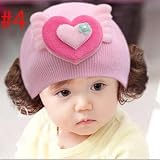 可愛い天使　赤ちゃん帽子ベビー帽子　キャップ キッズ　子供ハット かつら ウィッグ 付き 新生児 女の子帽子 (＃４)