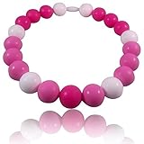 Tickled Pink Baby Teething Necklace-Made With 100% Food Grade Silicone Teething Beads. Chewable Jewe