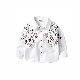 男の子　子供服　ベビー　キッズ　　デニム長袖　シャツ　ドルマンスリーブ　デニム　ジャケット　カジュアル　刺繍春　秋　コットン　ホワイト　ブルー (90, ホワイト)