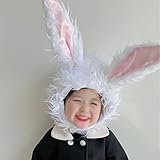 NERVUP ウサギ かぶりもの クリスマス 兎耳 帽子 うさぎ うさ耳 かわいい うさぎの被り物 防寒 子供 大人 新年 仮装 撮影 小道具 コスプレ プレゼント サイズは調節可能 ハロウィン (ホワイト)