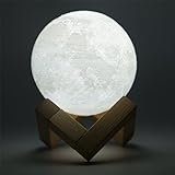 loosco 3d印刷Moonランプ直径9 cm ( 3.5インチ)タッチスイッチLuna Nightライト色と明るさ調節可能な、木製マウント