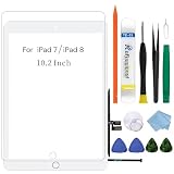 ホワイト タッチパネル交換用 10.2インチ 2019 iPad 第7世代（A2197 A2198 A2200）/ 2020 iPad 第8世代（A2270 A2428 A2429 A2430）ガラスタッチデジタイザー 画面交換修理用、取り付け済み接着剤、ツール修理キット + ガラスフイルム（ホームボタン付き）