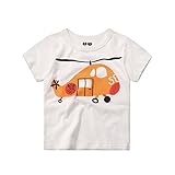 PANCY 子供服 春夏 半袖 Ｔシャツ 男の子 女の子 コットン プリントＴシャツ かわいい(ホワイト 飛行機柄,90cm)