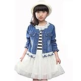 (エアナスコレクション) Eanas Collection 女の子 キッズ用 デニムジャケット レース襟 コート 子供 アウター 防寒着 (140cm)