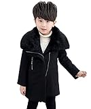 [FERE8890] 男の子 ラシャコート 子供 コート 折り襟 裏起毛 黒 毛襟取り外し可能 冬着 ファッション 秋冬 防寒 お出かけ 旅行 ブラック 140# 身長140cm