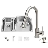 Vigo 31インチアンダーマウント70 / 30ダブルボウル18ゲージステンレススチールwith Harrisonステンレススチールキッチンシンク蛇口、2つグリッド、2つStrainersとソープデ