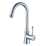 Auralum 360度回転ホット＆コールドミキサーシングルハンドル単穴キッチン排水溝シンク蛇口タップ、クロム。。。 シルバー NVH6603