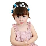 DreamYo ベビー ヘアアクセサリー ヘアバンド 赤ちゃん 新生児 髪飾り カチューム ヘッドアクセサリー ヘッドバンド 出産祝い 結婚式 お宮参り 誕生日 (ブルー，ポンポン)
