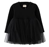 Plus Nao(プラスナオ) 子供用 ワンピース 長袖 膝上 Aライン フレアスカート ふんわりスカート ラウンドネック ウエスト切替 ボーダー スト ブラック 80