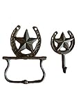 Cast Iron Star Horse Shoeフック、タオルリング、キッチンバスルームキャビン2アイテムのバンドル