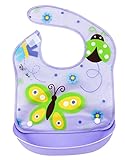 ベビー 赤ちゃん シリコン 防水 食事用 エプロン スタイ よだれかけ ビブ BIB 通気性良い ソフトスタイ ブルー 蝶々