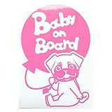 ピンク（桃色） 犬 パグ お座り 風船 Baby on board ベビーオンボード ステッカー 窓ガラス用シールタイプ 車 戌 干支 動物