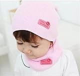 On Dolce 選べる５色 ニット帽 & マフラー ニット帽子 ベビー キッズ 赤ちゃん 子 子供 用 かわいい 防寒 BN001 (ピンク)
