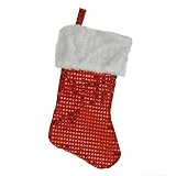 18" Green and White Faux-Fur Cuffed Disco Sequined Christmas Stocking