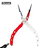 【Dezcat】フィッシングプライヤー 釣り用ペンチ フィッシュグリップ 針はずし フックはずし ラインカッター 魚釣りなど 専用ケースにカラビナと安全ロープ付き (レッド)