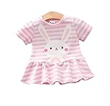 [ジャンーウェ] Ｔシャツ ワンピース チュニック 春夏 女の子 ベビー aライン ボーダー ウサギ プリント フレア ピンク130