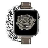コンパチブル アップルウォッチ バンド 46mm40mm 38mm 41mm 45mm 44mm 42mm 49mm iWatch Series11 10 9 8 7 SE 6 5 4 3 2 1 Apple Watch バンド女性男性スポーツ交換高級本革二重巻細いストラップ (41mm 40mm 38mm 42mm(Series 10 11)標準, グレー + チェーン)