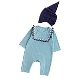 POTOJP女の子 キッズ ベビー服 民族風 ベビースーツ ボディスーツ カバーオール ジャンプスーツ 長袖 連体服 ロンパース 春秋冬 普段着 カジュアル 帽子 2点セット (80, グリーン)