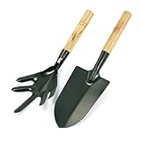 uxcell 花園ツールセット シャベル　掘るスコップ　2個　メタル　木製ハンドル　オリーブグリーン　カルチベーター