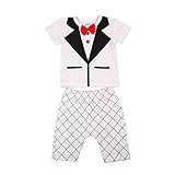 ベビー服　半袖Ｔシャツ　ロングパンツ　フォーマル　　カジュアル　　ベスト　チョッキ　レジャー　上下セット　2点セット　スーツ　正装的な感じ　ブラック　ホワイト　男の子　洋服　夏服　70　80　90　1