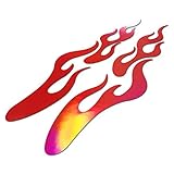 バイク・車用 ファイヤーパターン カッティング ステッカー フレイム C レインボー ホログラム レッド 6cm×28cm 左右セット