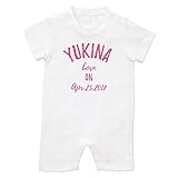 名前入り 半袖 ロンパース [HR453] 80cm ホワイト×ピンクロゴ 出産祝い 誕生日 プレゼント おしゃれな 名入れ ベビー服