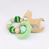 Mamimami Home 歯固め 木製 ブレスレット 可愛い 木馬の形 ガラガラ 木育 歯がため おしゃぶり かぎ針編みリング かぎ針編みビーズ 知育玩具 出産祝い 新生児贈り物 男の子 女の子 [