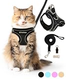 (シリーズ累計2万個突破) Petiam 猫 ハーネス リード 猫用 抜けない ダブルロック リードセット 迷子札付き お散歩セット (ブラック, S)