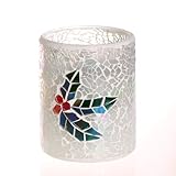 DFL 3*4 Inch White Mosaic Glass Flameless Led Wax candle with Timer,work with 2 AA battery,Leaf patt