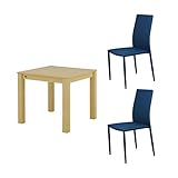 ナチュラル×ブルー／【3点セット】 Lumbie Dining 幅80cmテーブル チェア2脚 木製 北欧風 シンプル モダン おしゃれ ナチュラル ブラウン