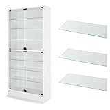 【福袋】【地球家具】フィギュアラック「ワイド」新シリーズ LED兼用 幅83cm 開き戸 ハイタイプ 本体【正規品】[鍵付きコレクションケース] [耐震]（開き戸 ハイタイプ、深型（奥行39cm）、ホワイト） 追加ガラス棚3枚付