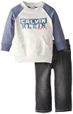 Calvin Klein Baby Boys 'グレーブルーFrench Terry Top withジーンズ カラー: グレイ