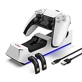Playstation 5 DUALSENSE コントローラー用充電ベース | 2X コントローラーを同時に充電 | PS5 デュアルドロップ&充電スタンド | 美的ゲーマー LEDインジケーター 充電ステーション | 追加のUSBポート。