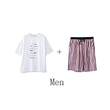 GAODUZI 夏の綿の恋人のパジャマ韓国のゆるい下着女性のサイズの睡眠のスカートメンズ半袖コットンホームサービススーツ（パジャマ+ショーツ） (色 : マルチカラー まるちから゜, サイズ さいず 