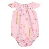 Happyハッピー耳　ロンパース　女の子　花柄　青葉　ふわふわ　ノースリーブ　可愛い　夏　スカラップ　フリル襟　ピンク　グリーン (80, ピンク)
