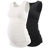 マタニティ授乳タンクトップ、KUCIレディース基本ベストSide Ruchedスクープネックノースリーブ妊娠チュニック母キャミ US サイズ: L