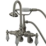 Kingston Brass CC303T8 Vintage Leg Tub Filler with Hand Shower and Wall Angle Arm, Satin Nickel [並行輸