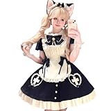 [AOTYP] メイド服 メイドコスプレ 可愛いメイド フリル付き レディース ワンピース 4点セット 女装 半袖 ショート丈 メイドカフェ こすぷれ イベント パーティー 文化祭 ハロウィン コンカフェ オタクダンス服 ブラック 2XL